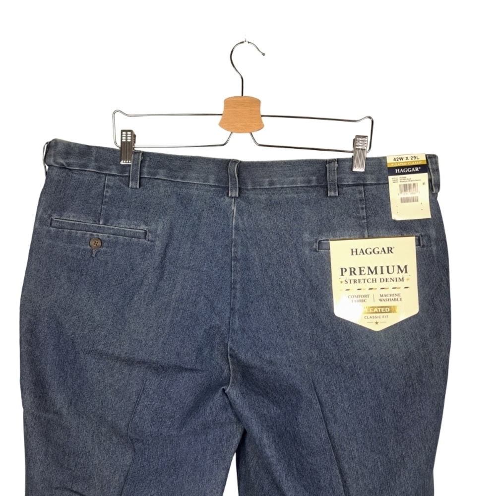 NWT Haggar Men's Pleated Premium Stretch Comfort Fabric Denim 42X29 - Picture 7 of 8
